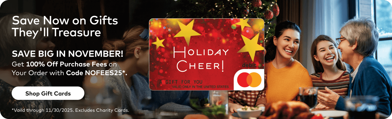 Main Hero Banner - November No Purchase Fees Mastercard Gift Cards