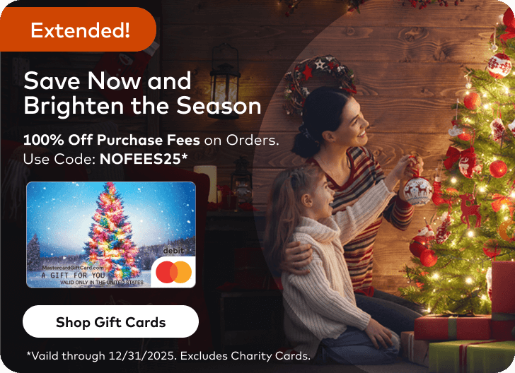Main Hero Banner - December No Purchase Fees Mastercard Gift Cards