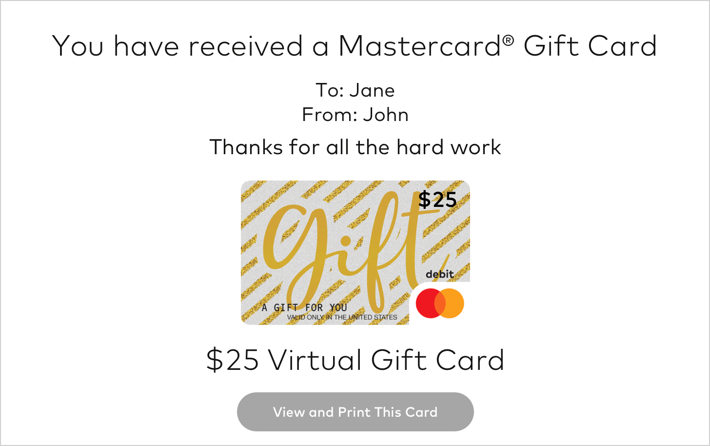 A $25 virtual Mastercard gift card